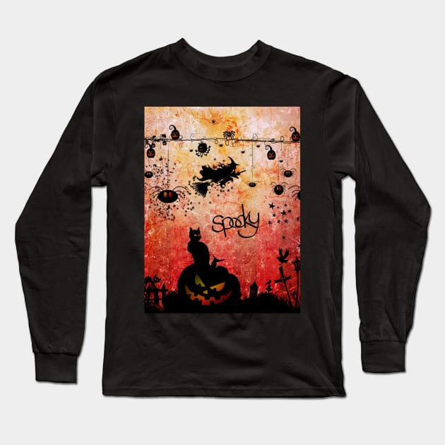 Funny halloween design, cat, pumpkin and witch Long Sleeve T-Shirt by Nicky2342